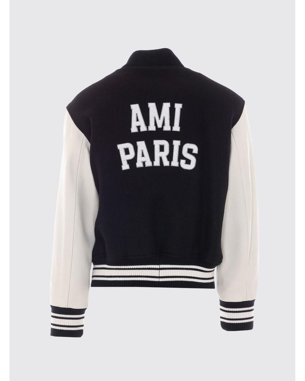 AMI Blue Wool Bomber Jacket With Back Logo And College Collar for men