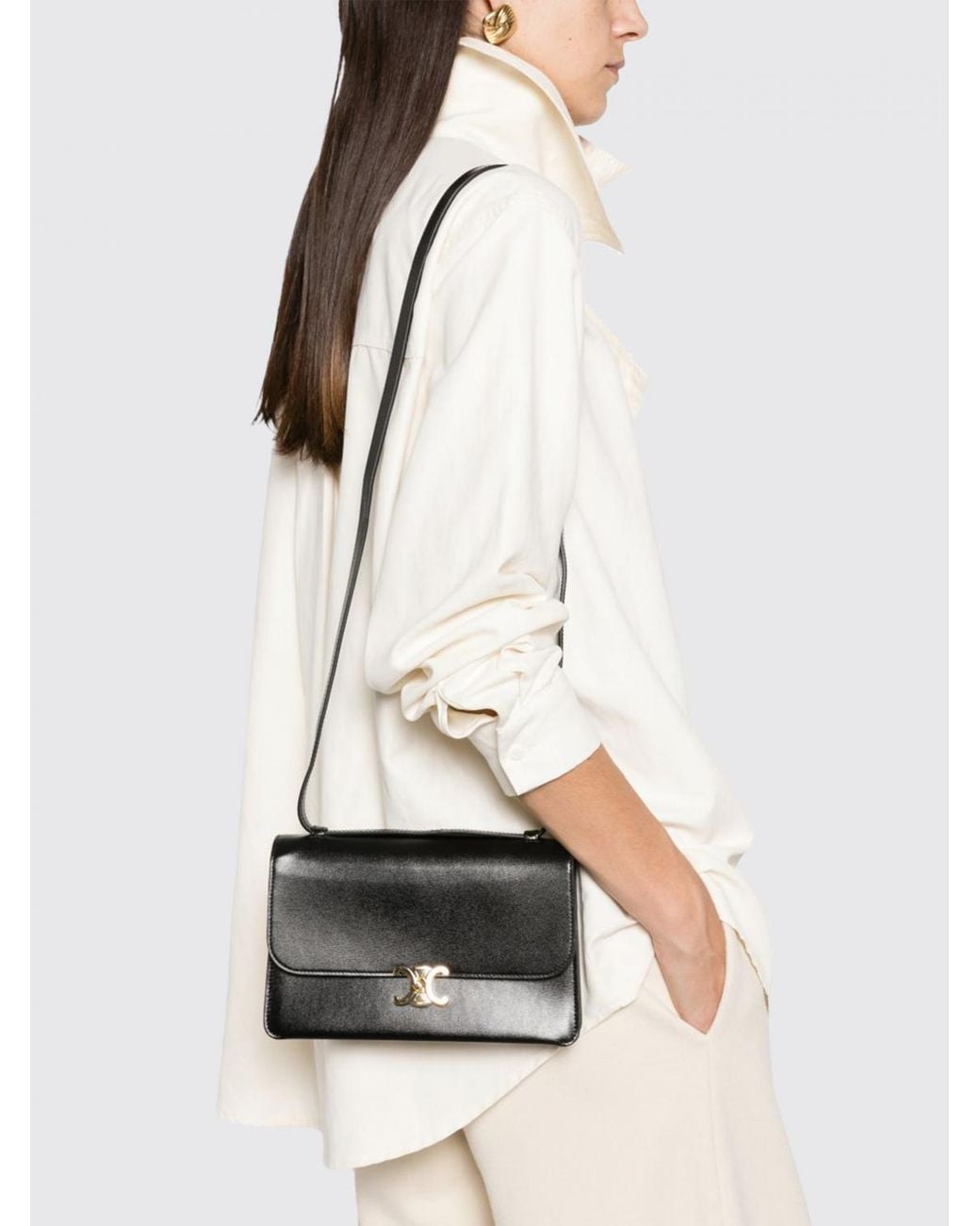 Céline White Triomphe Monogram Calfskin Crossbody Bag