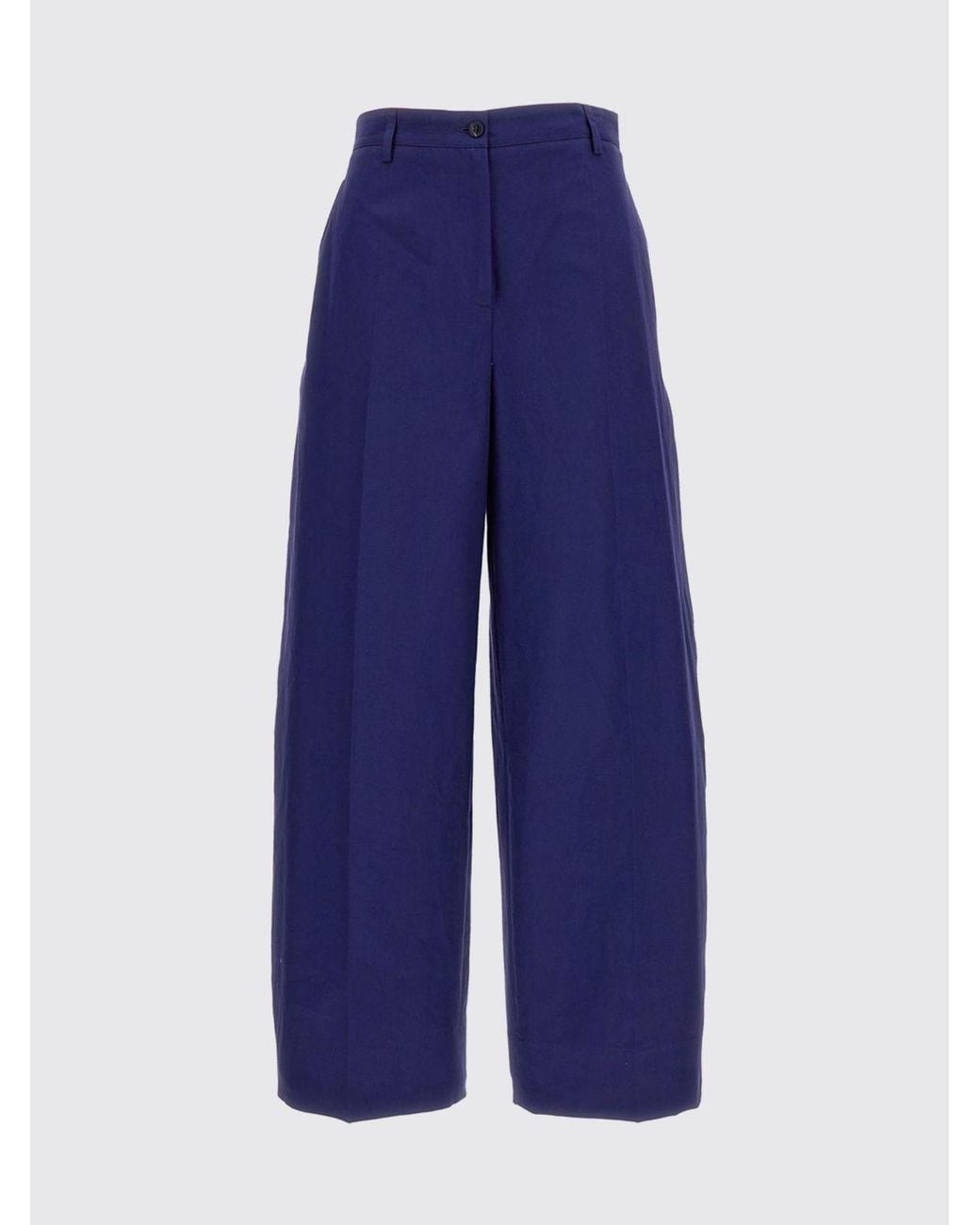 Alberto Biani Blue High-Waisted Wide Leg Cotton Trousers With Belt Loops