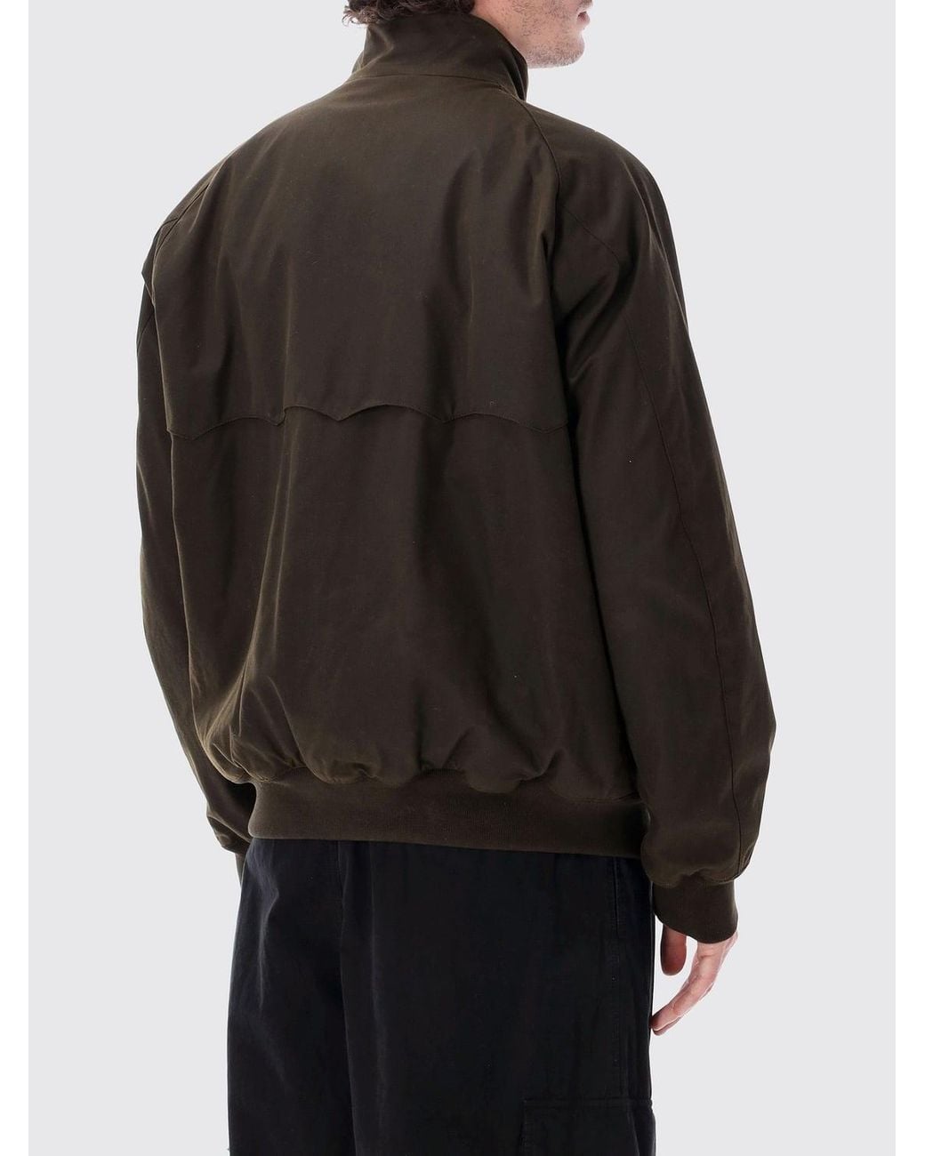 Baracuta Black Waxed Cotton Bomber Jacket With High Collar And Flap Pockets for men