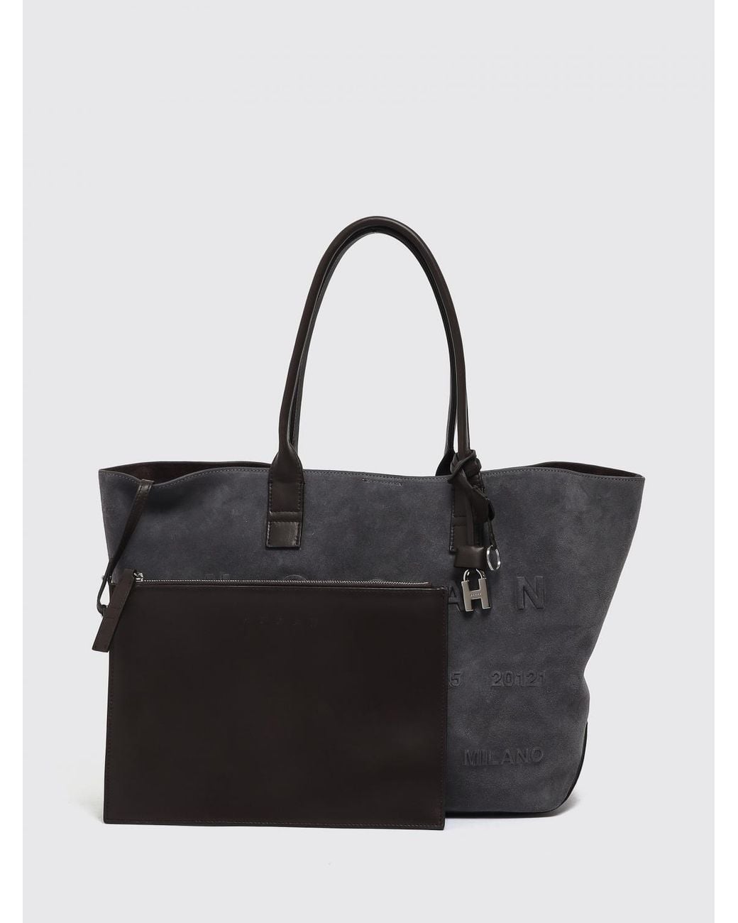 Hogan Black Suede Calf Leather Tote Bag With Double Handle And Internal Pouch