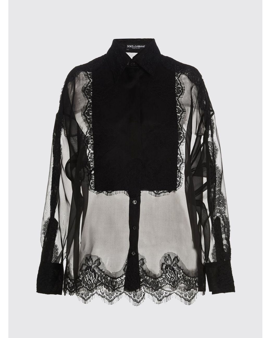 Dolce & Gabbana Blue Dolce &Amp Gabbana Silk And Lace Shirt With Plastron Bib And Classic Collar