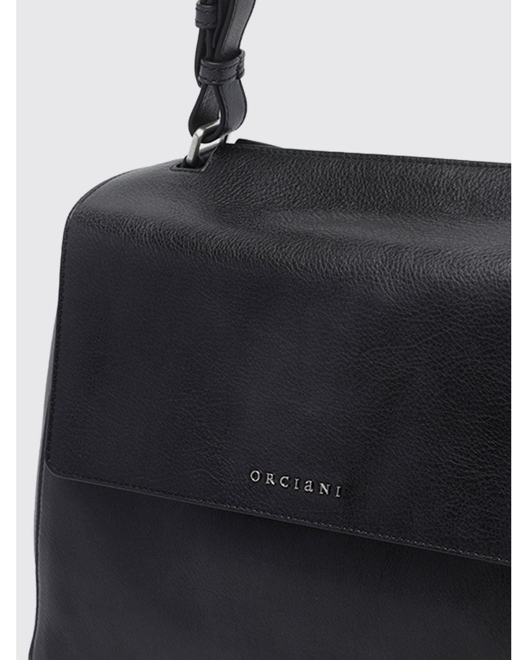Orciani Black Sveva Flared Calf Leather Handbag With Removable Shoulder Strap
