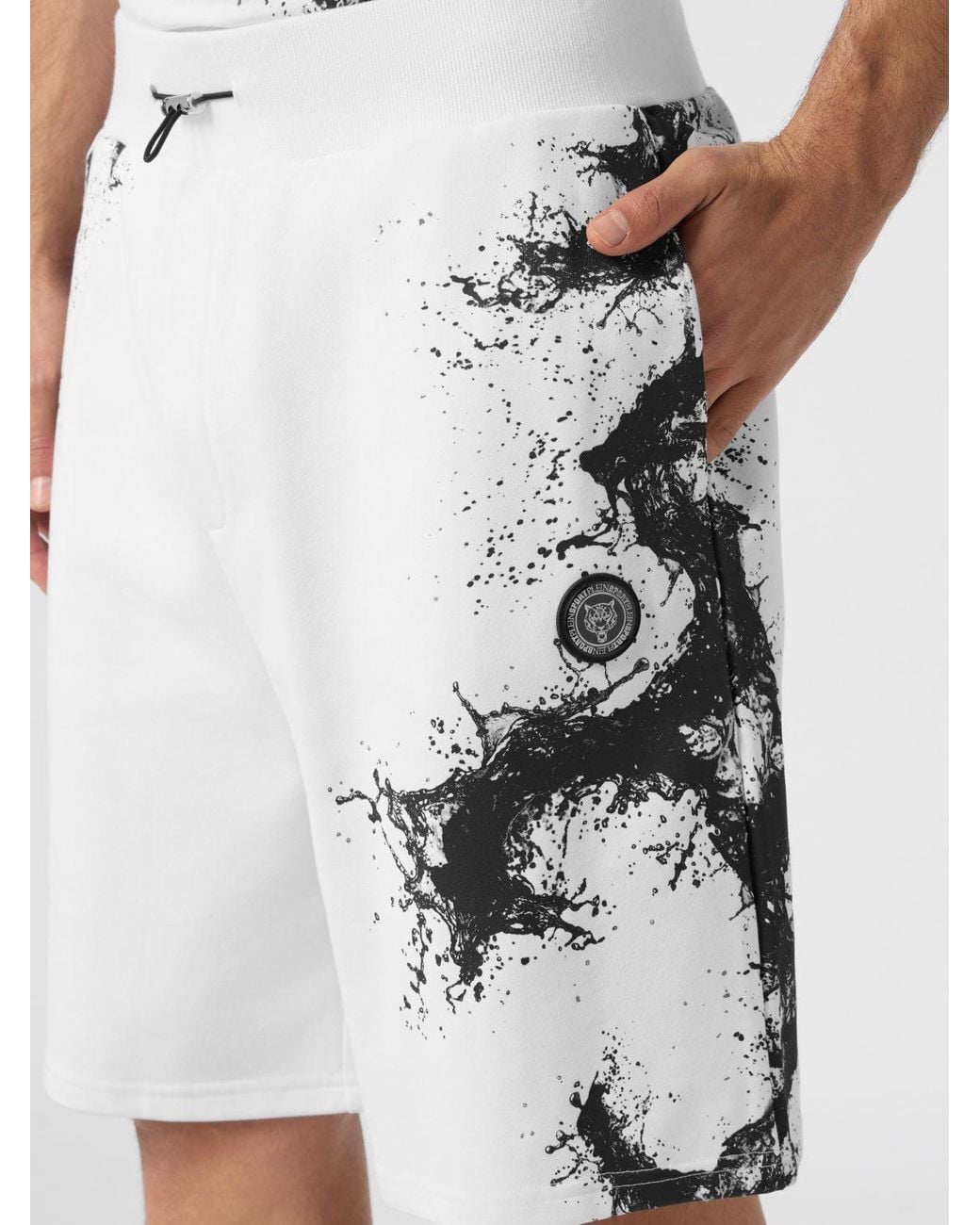 Philipp Plein White Abstract Print Jogging Shorts for men