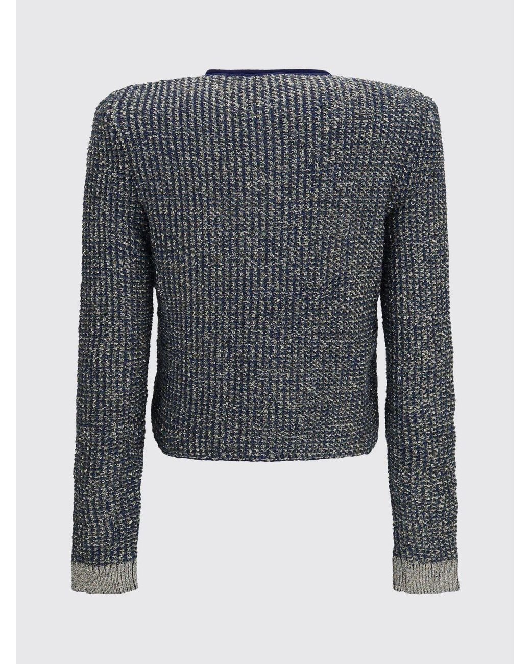 Balmain Blue Bicolour Bouclé Crewneck Cardigan With Metallic Buttons