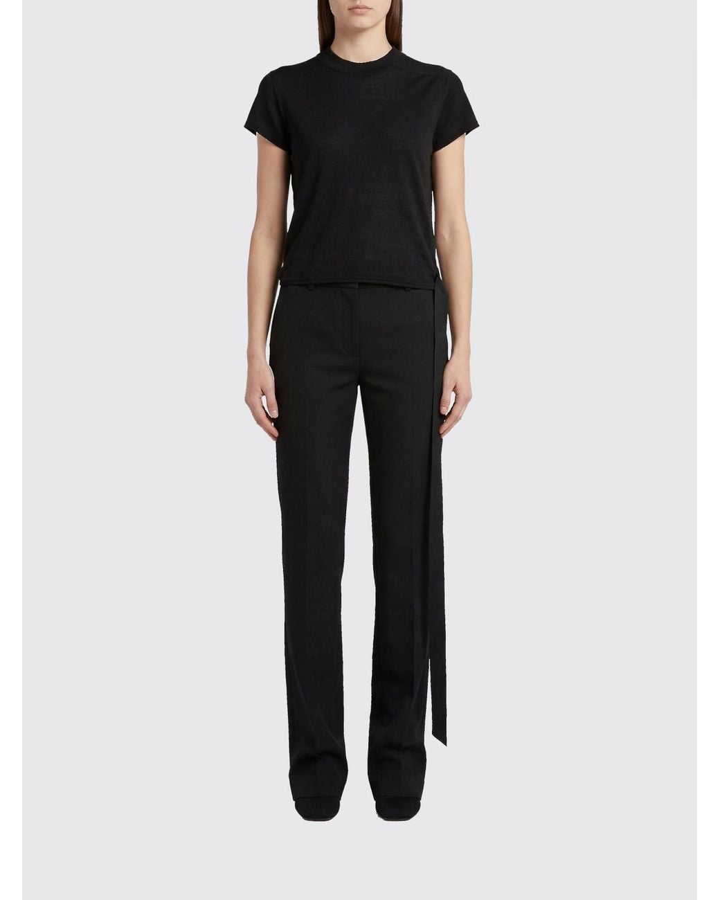 Rick Owens Black Cotton T-Shirt With Webbing
