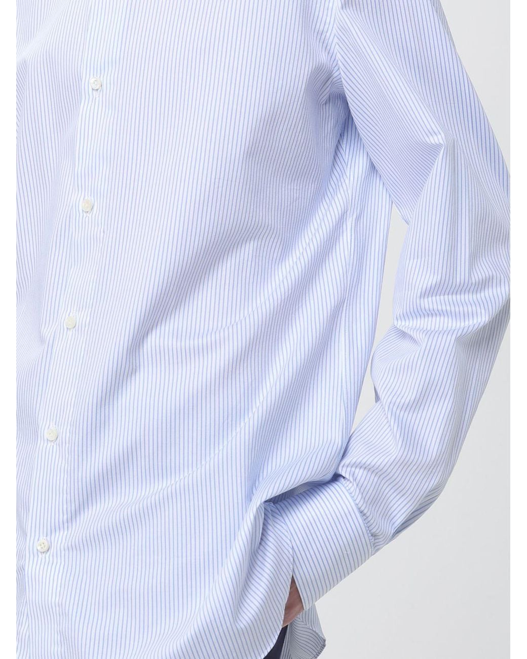 Luigi Borrelli Napoli White Luciano Long-Sleeve Striped Cotton Shirt With French Collar for men