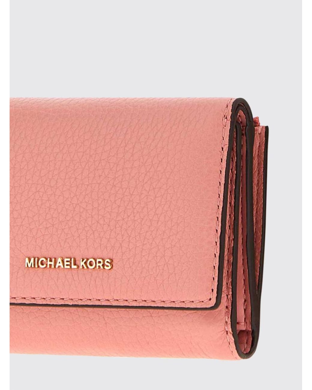 Michael Kors Pink Bryant Leather Tri-Fold Wallet With Metal Logo And Button
