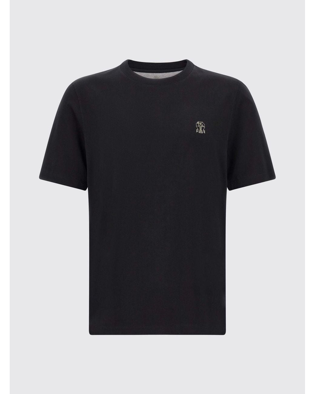 Brunello Cucinelli Black Cotton Crew-Neck T-Shirt With Contrast Logo for men