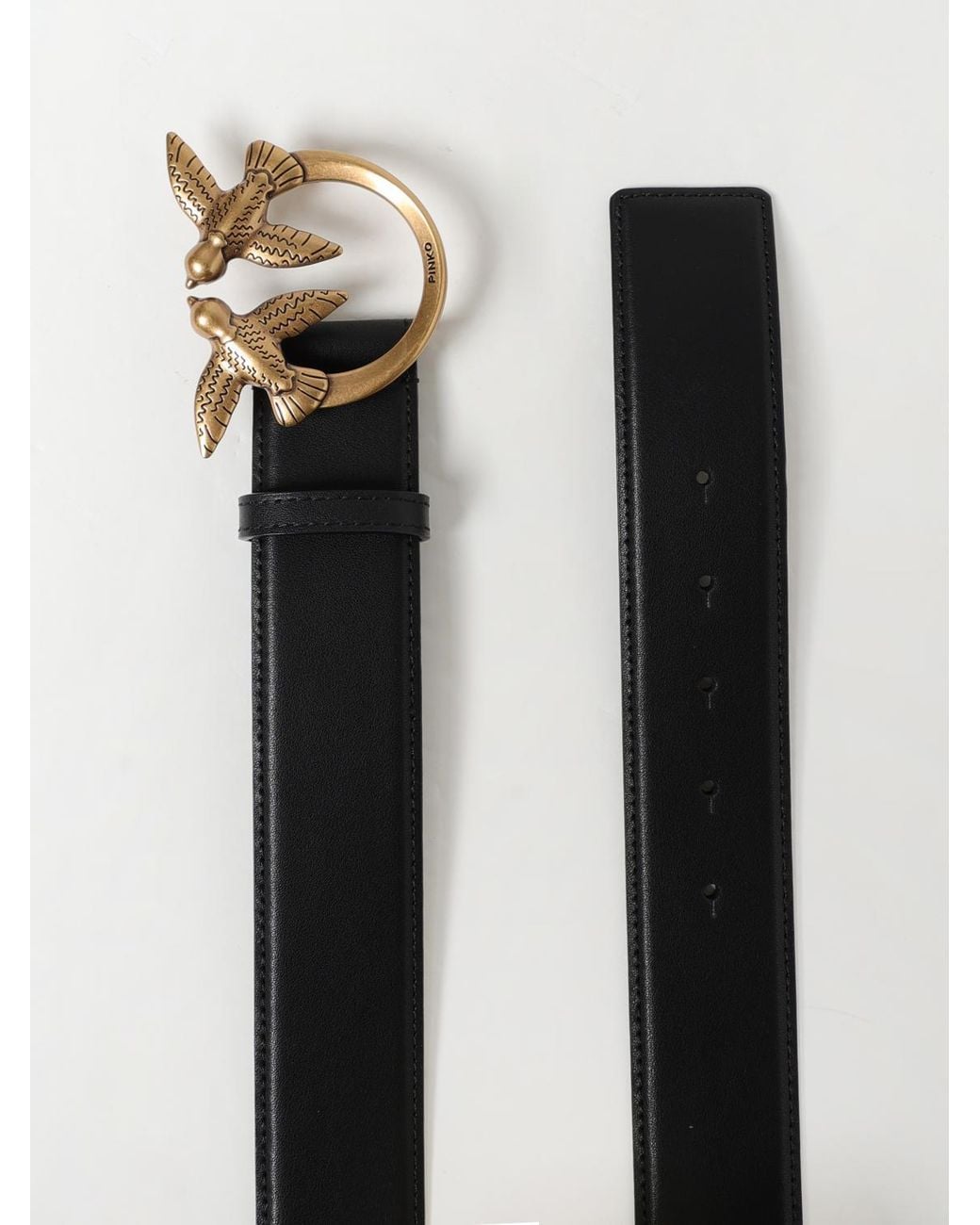 Pinko Gray Love Birds Leather Belt