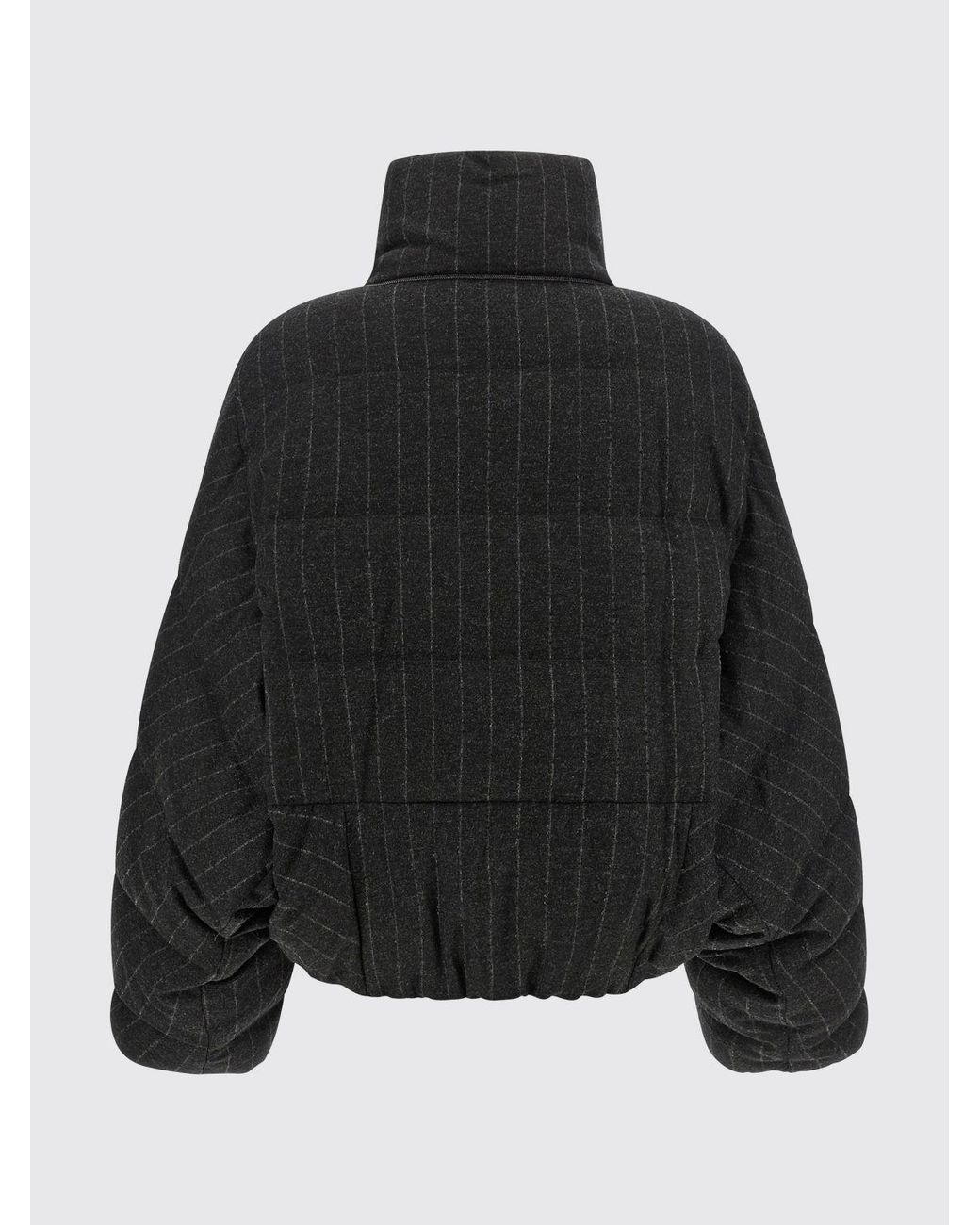 Brunello Cucinelli Blue Pinstripe Short Quilted Wool Down Jacket With High Neck