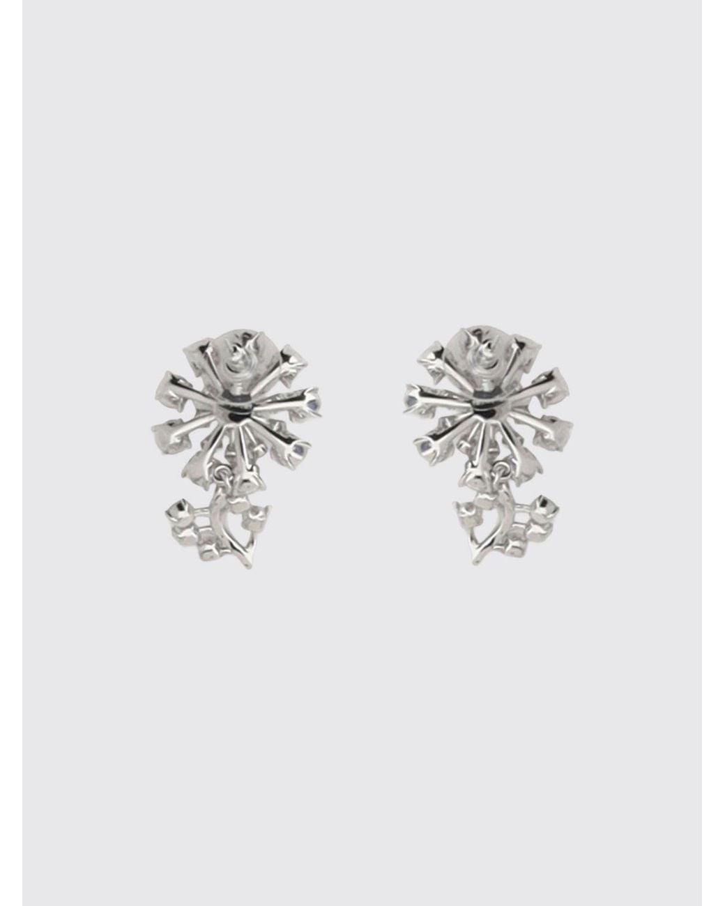 Self-Portrait Metallic Flower-Shaped Brass Lobe Earrings With Rhinestones