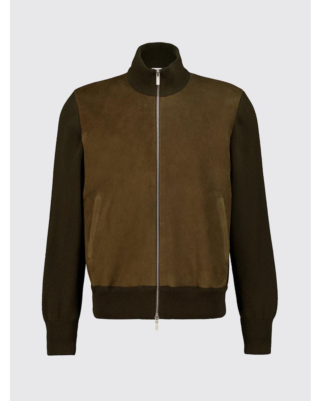 Ferragamo Brown Virgin Wool Bomber Jacket With Suede Calfskin Details for men