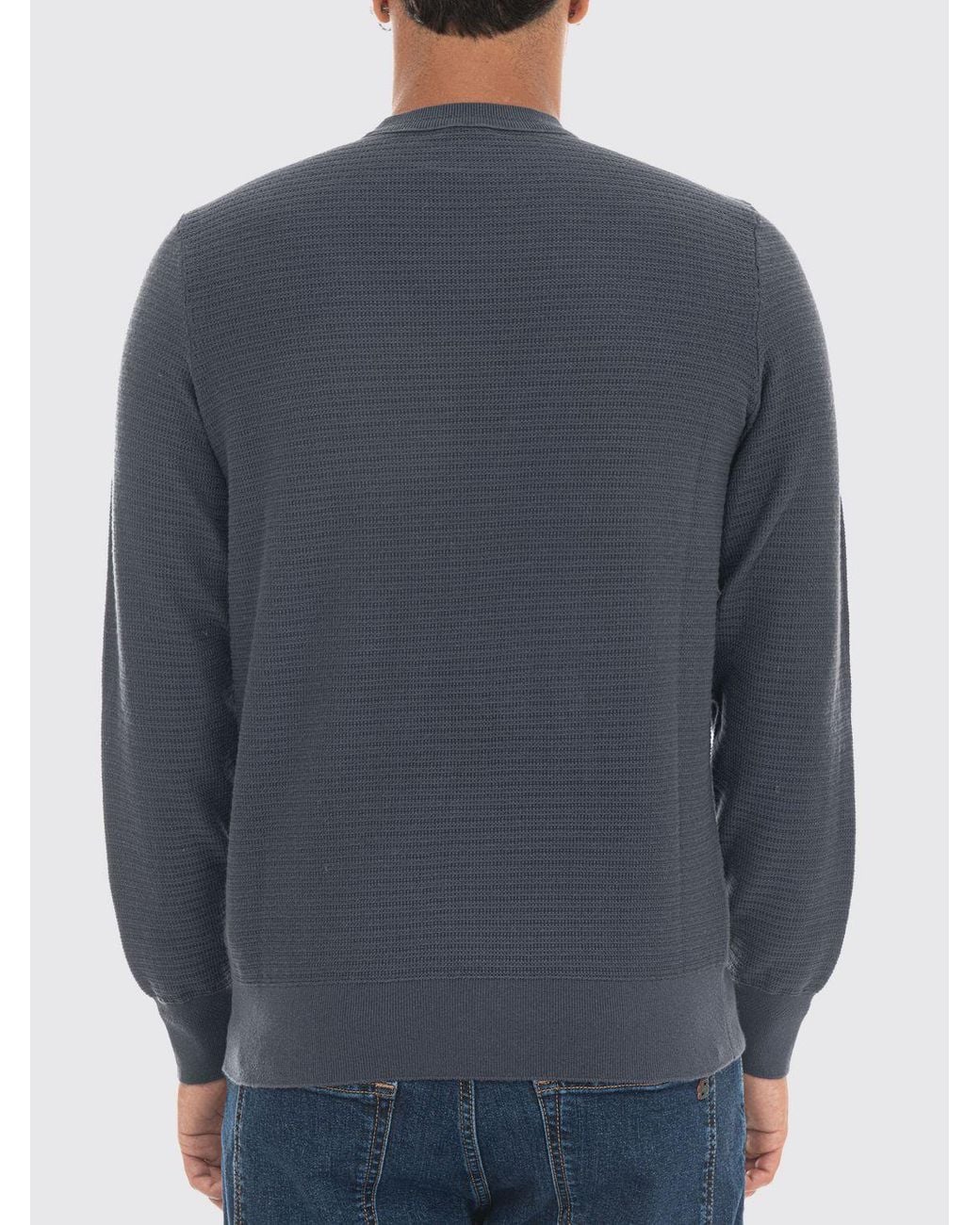 Boss Blue Cotton And Cashmere Crewneck Jumper With Tone-On-Tone Logo for men