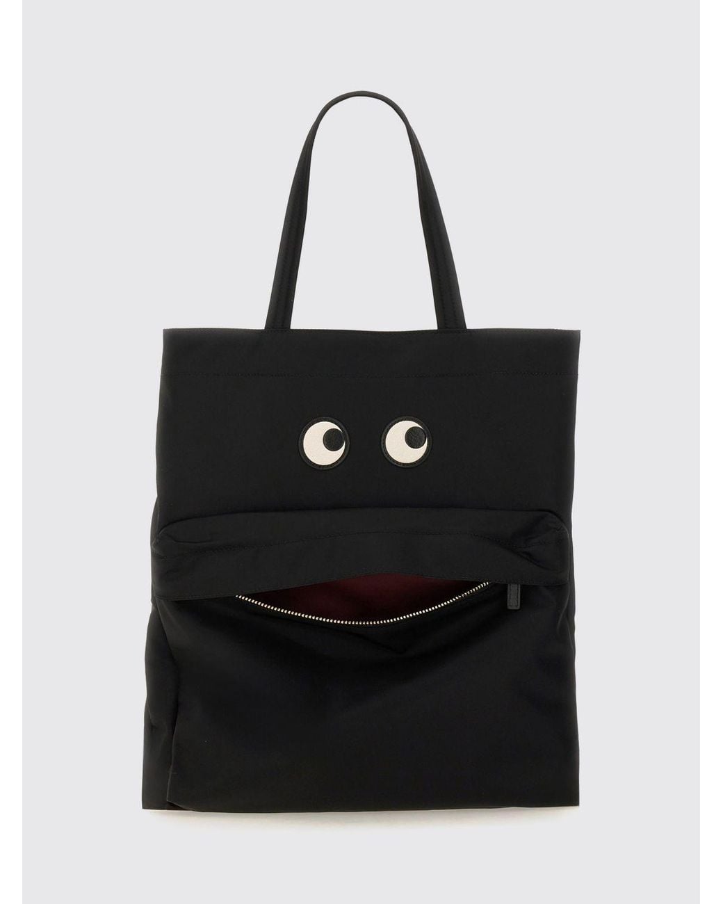 Anya Hindmarch Black Eyes Econyl Tote Bag With Graphic Print And Leather Double Handles