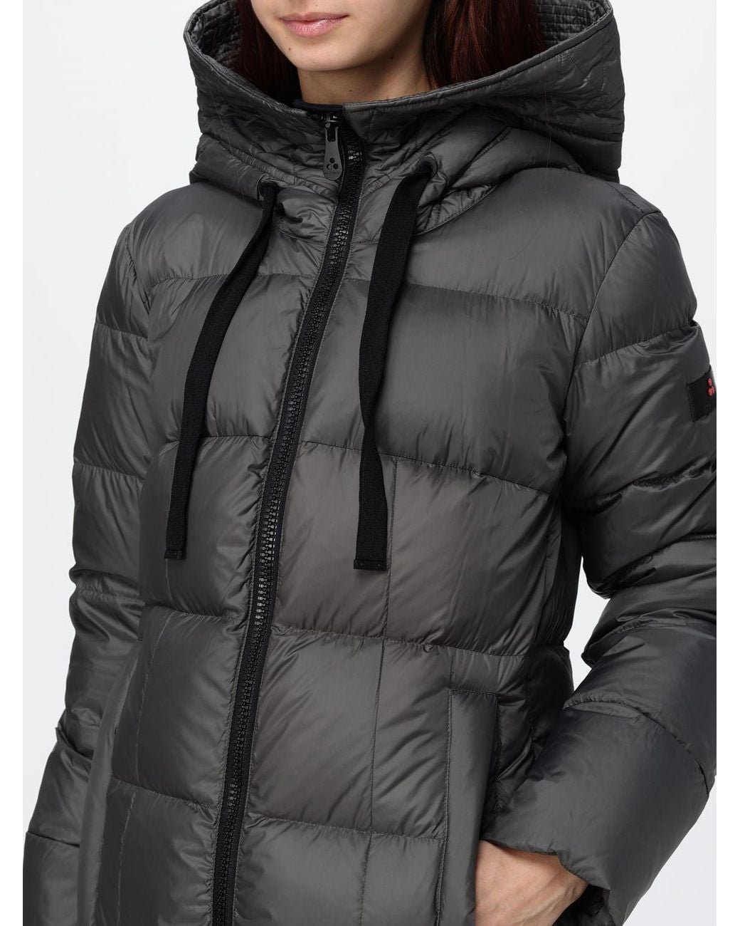 Peuterey Brown Long Quilted Nylon Puffer Coat With A Hood And High Collar