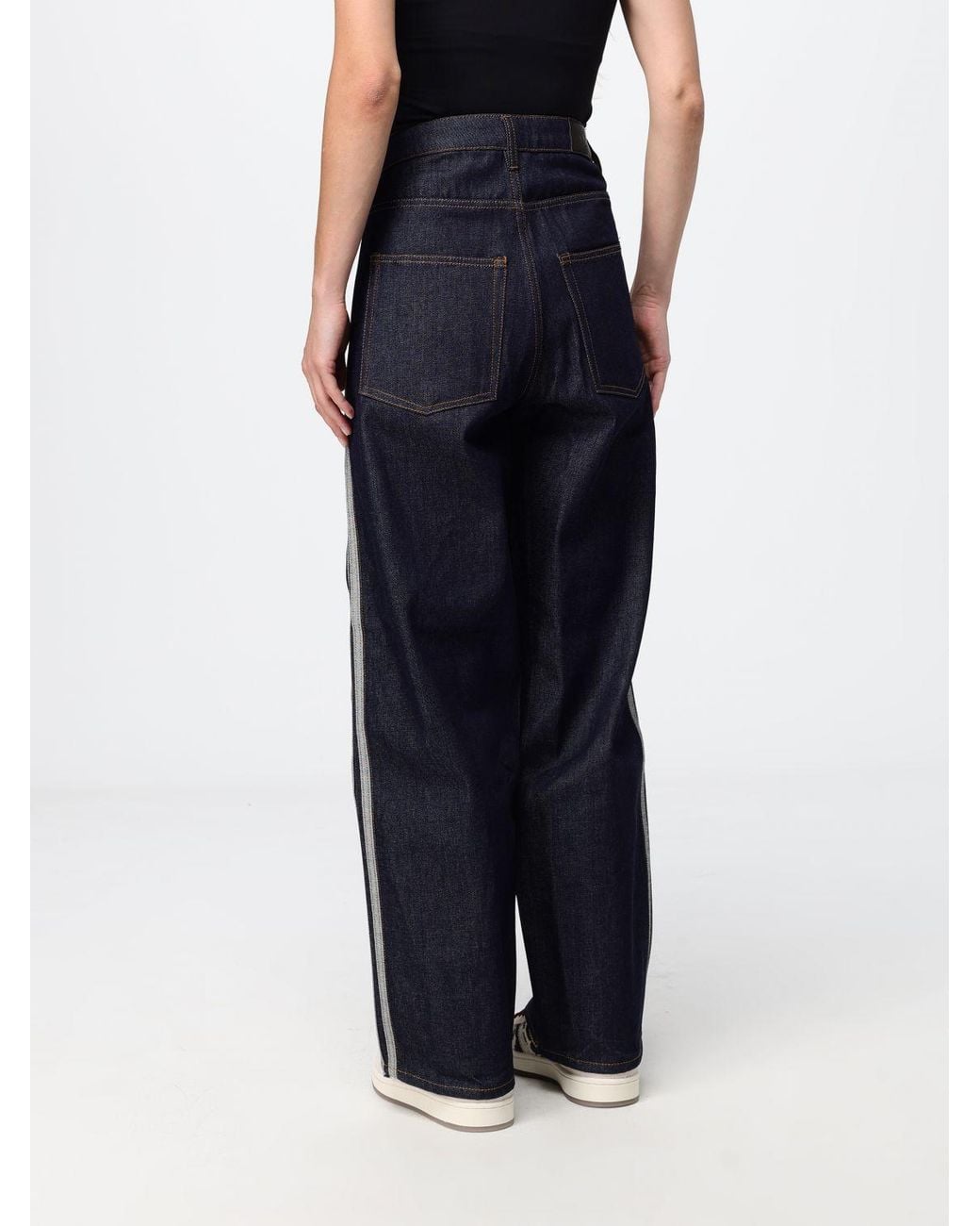 Adidas Originals Blue High-Waisted Wide-Leg Denim Jeans With 3-Stripes Logo