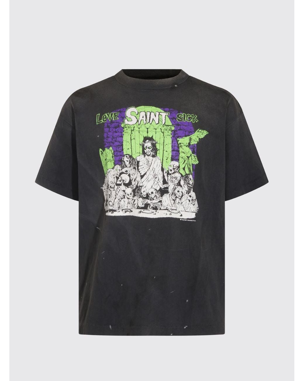 SAINT Mxxxxxx Gray Graphic Print Logo Cotton T-Shirt With Dropped Shoulders for men