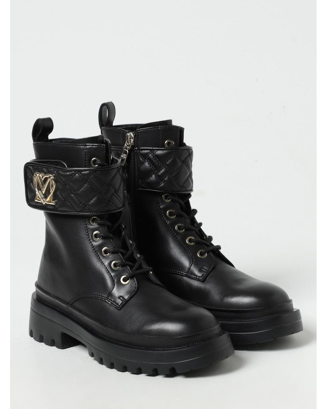 Love Moschino Black Laceup Quilted Ankle Boots