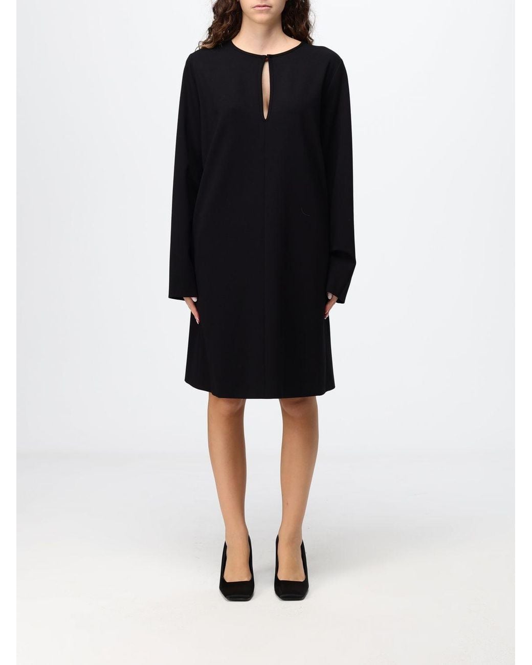 Liviana Conti Black Megan Viscose Mini Tunic Dress With Long Sleeves And Teardrop Neckline
