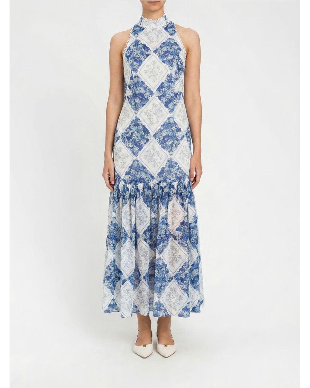 Twinset Blue Floral Diamond Raffia Dress