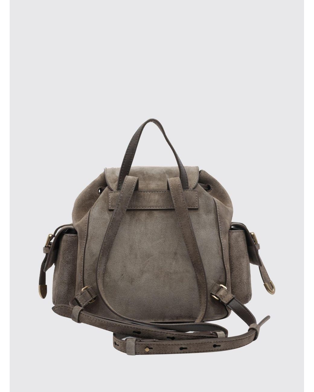 Brunello Cucinelli Gray Small Suede Backpack With Drawstring Closure And Monili