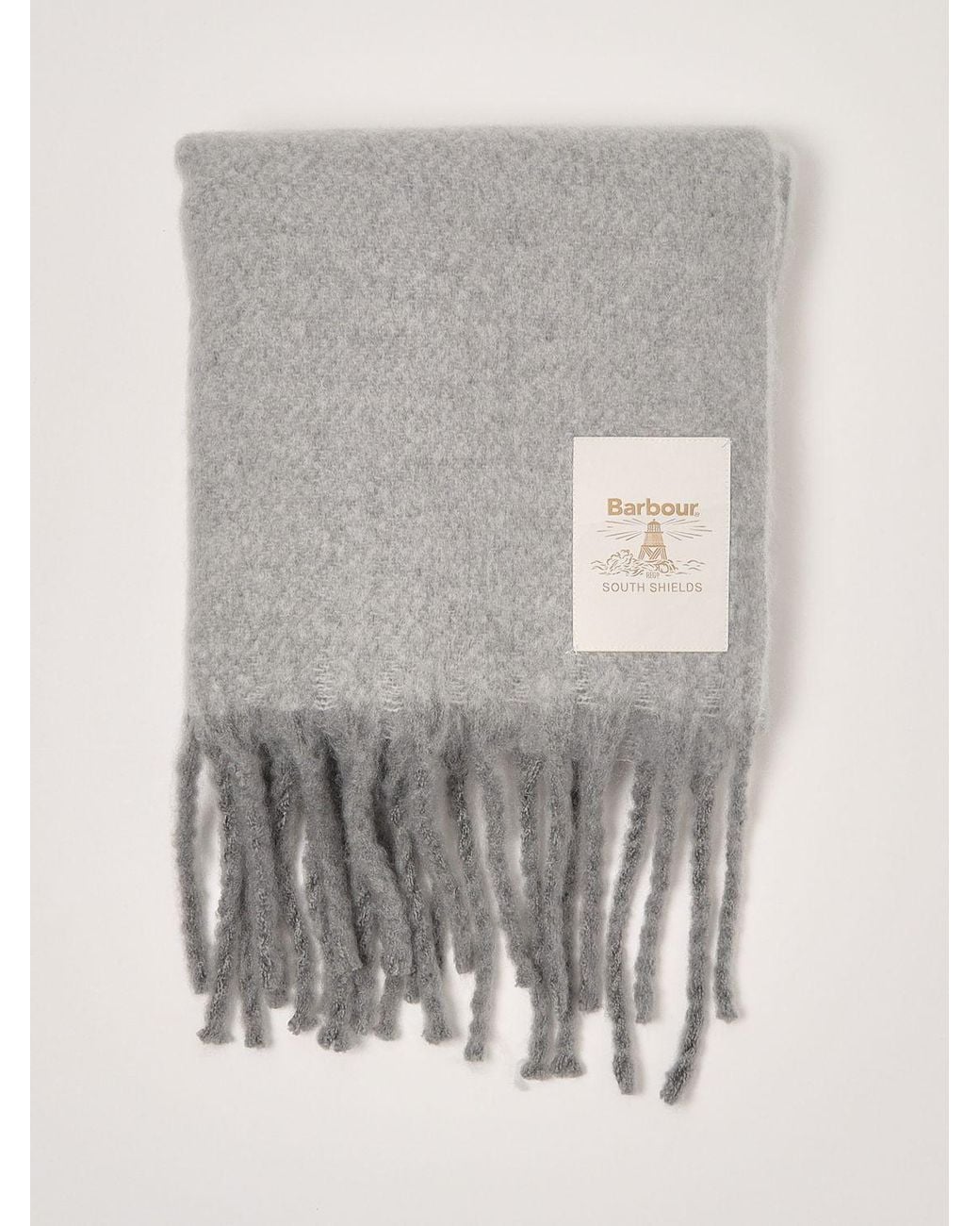 Barbour Gray Logo Polyester Scarf With Fringed Edges