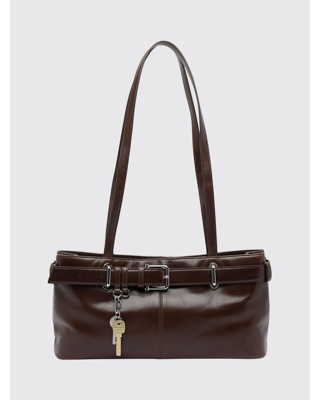 OSOI White Brocle Smooth Leather Shoulder Bag With Buckle Detail And Double Handle