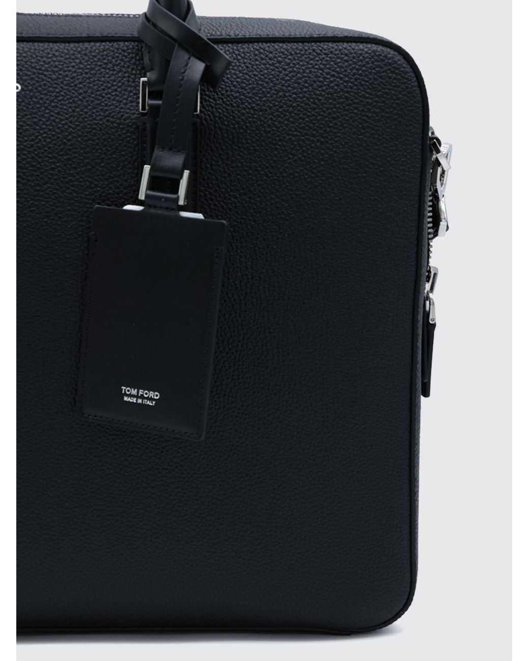 Tom Ford Black Elliot Calf Leather Briefcase With Double Handle And Charm for men