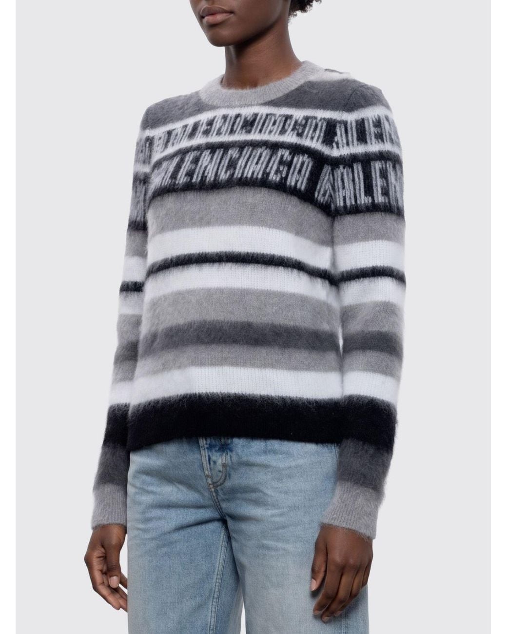 Balenciaga Gray Striped Wool-Blend Crew-Neck Jumper With All-Over Jacquard Logo