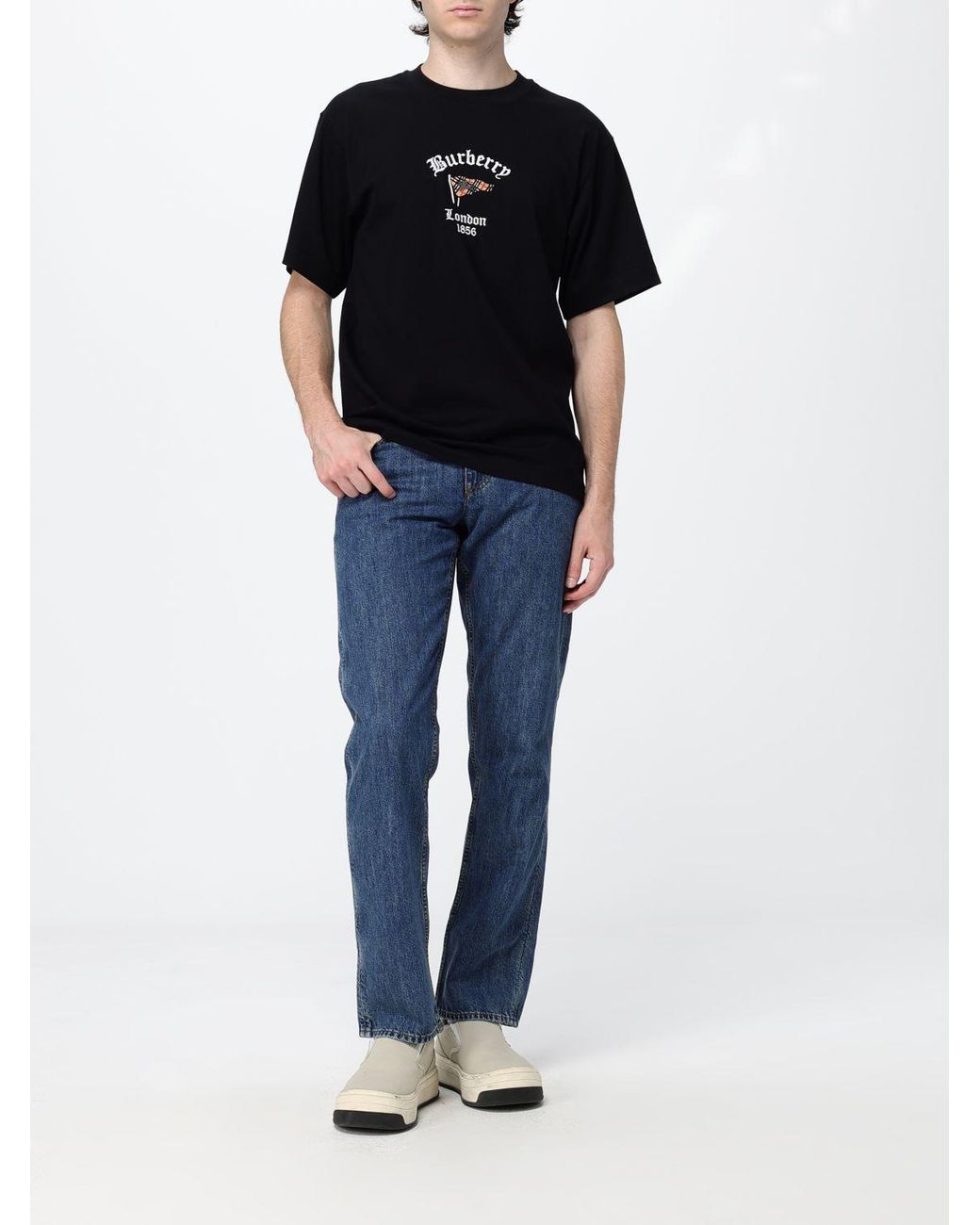 Burberry Black Slim Fit Cotton T-Shirt With Graphic Print And Contrast Logo for men