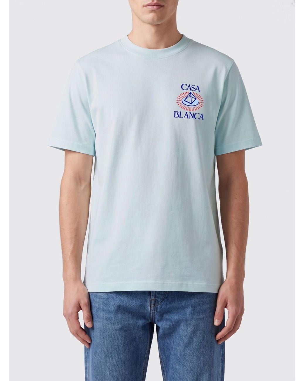 Casablanca Blue Graphic And Logo Print Cotton Crewneck T-Shirt for men