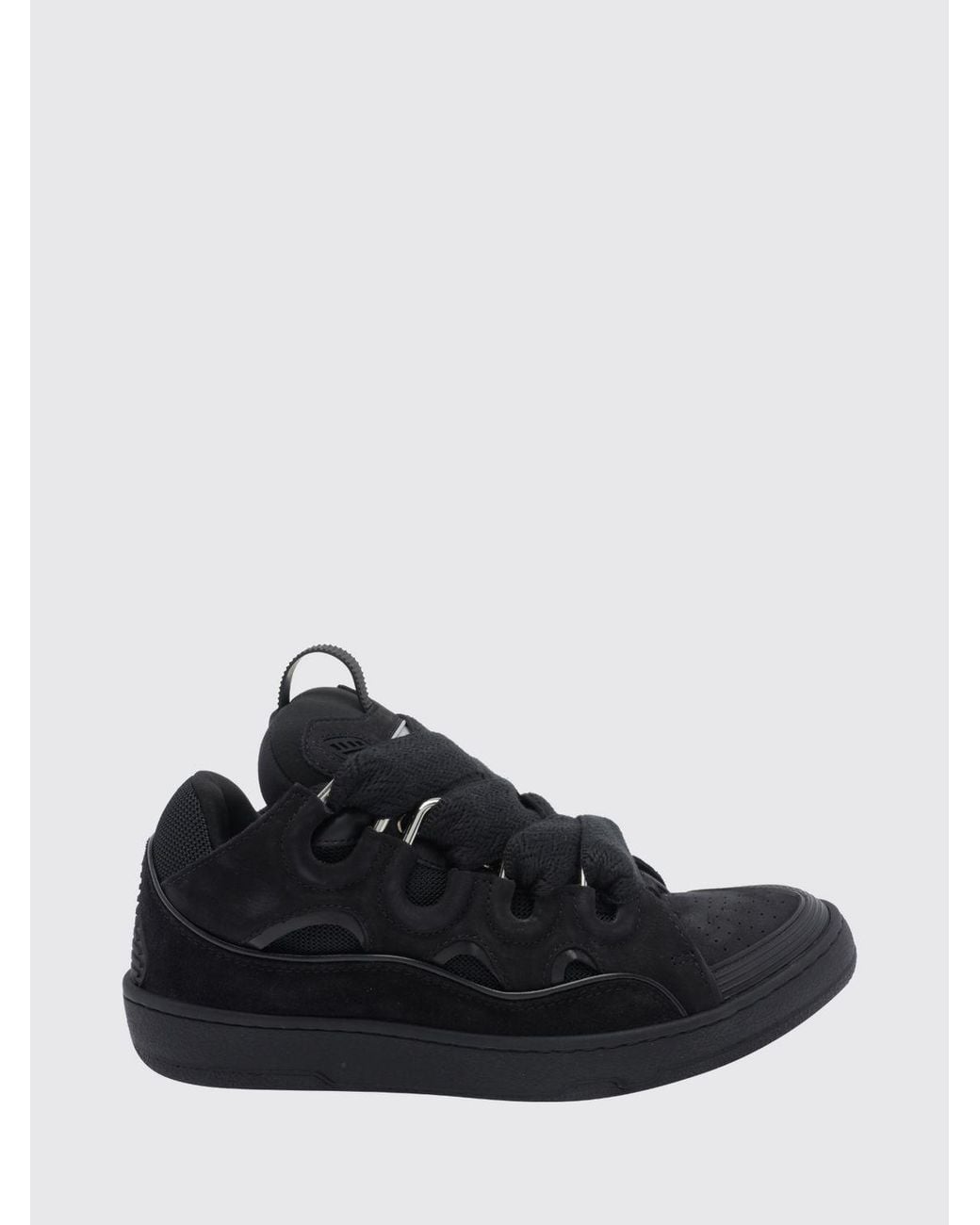 Lanvin Black Curb Nubuck And Mesh Trainers With Padded Ankle