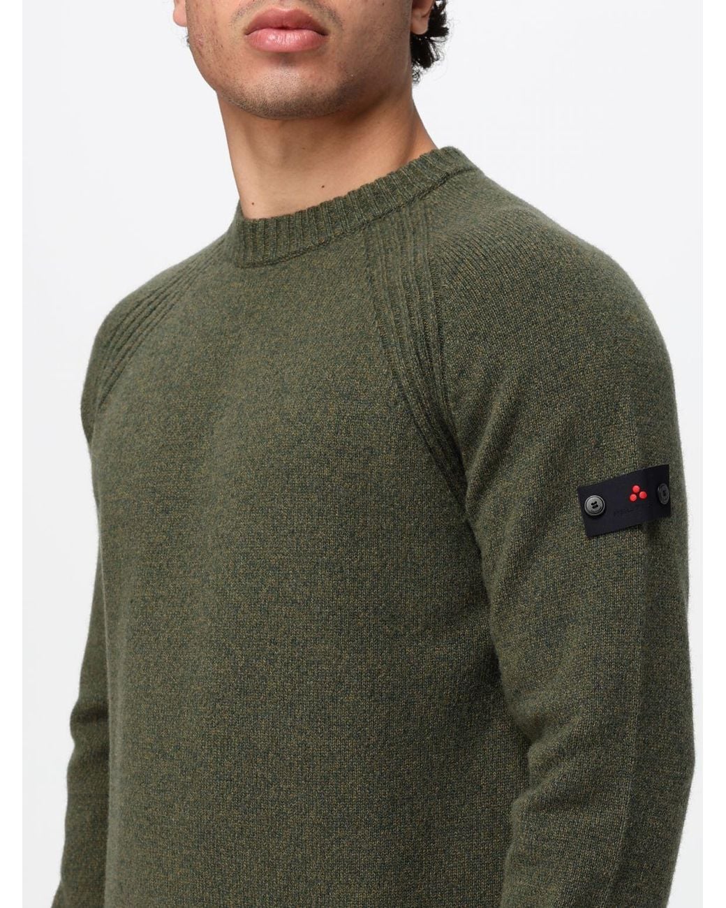 Peuterey Green Crewneck Pure Wool Jumper With Applied Logo for men