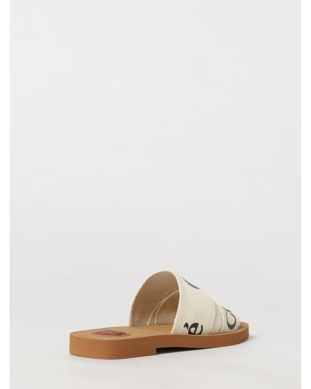 Chloé Natural Chlo&Eacute Woody Logo-Print Canvas Flat Slide Sandals