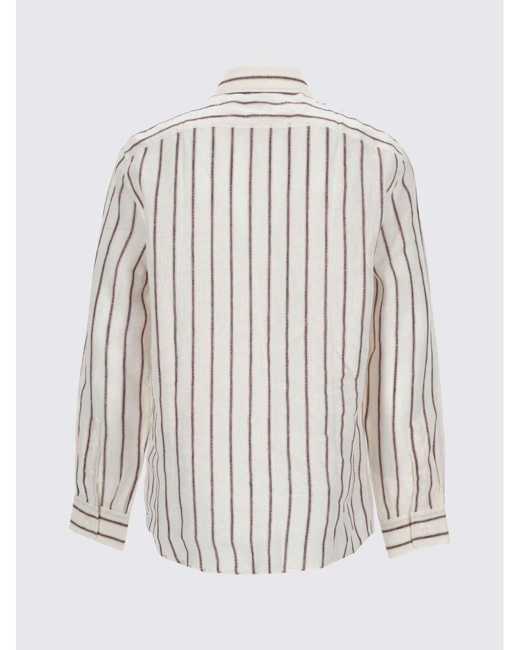 Brunello Cucinelli White Striped Linen Shirt With French Collar for men