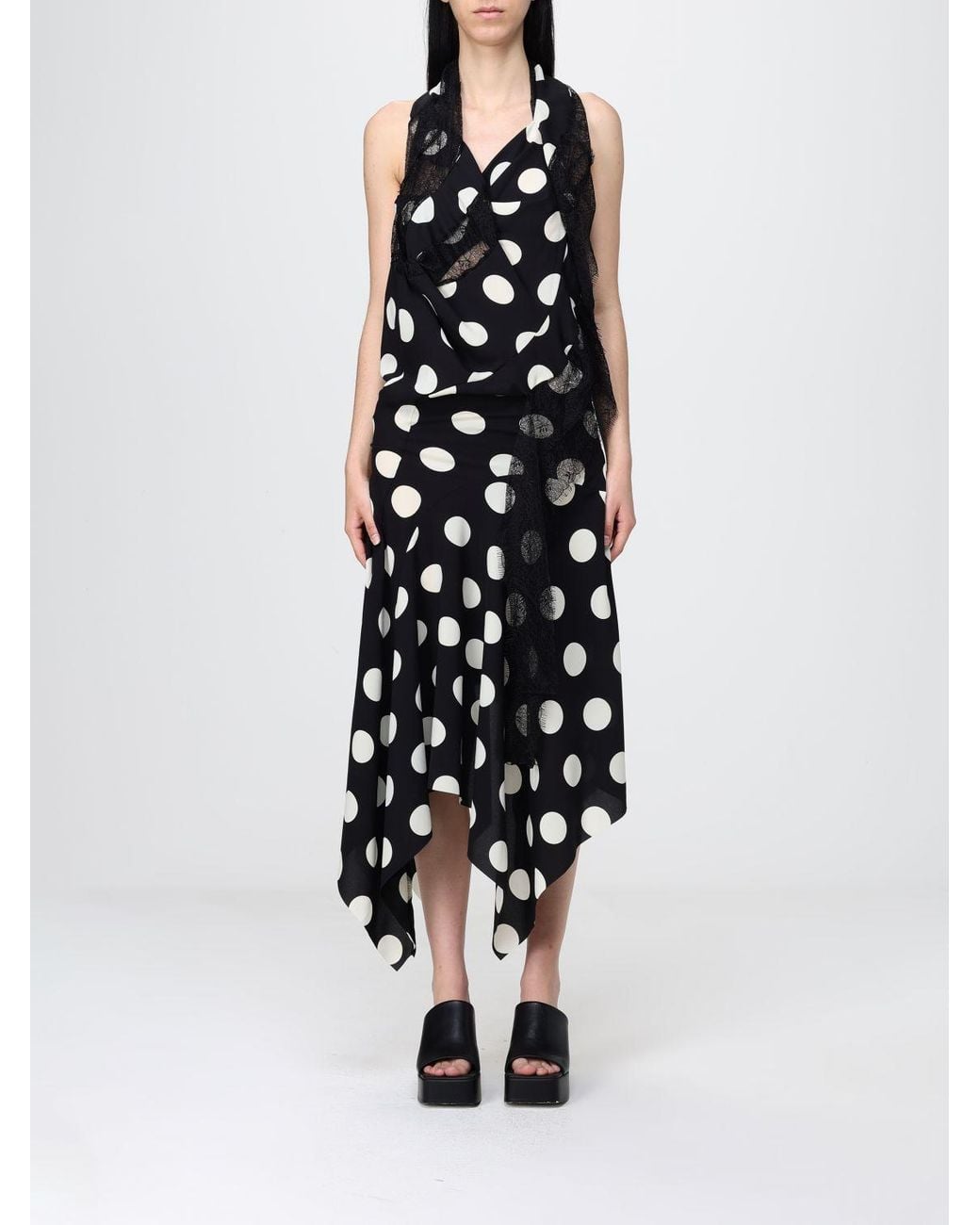 Junya Watanabe White Polka Dot Crêpe Asymmetric Dress