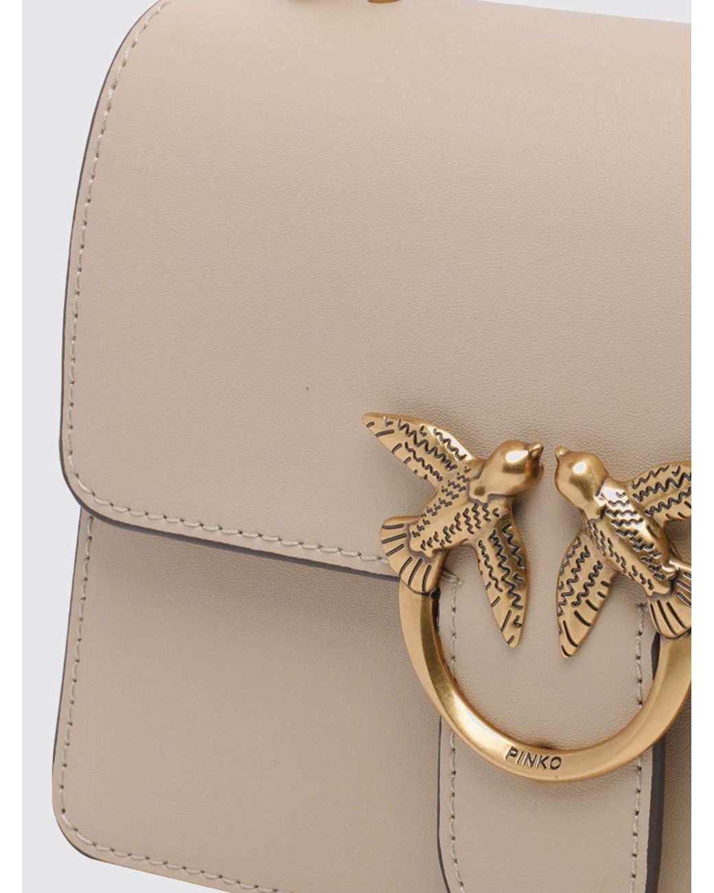 Pinko Natural Mini Love Bag Monogram Calf Leather Handbag With Logo