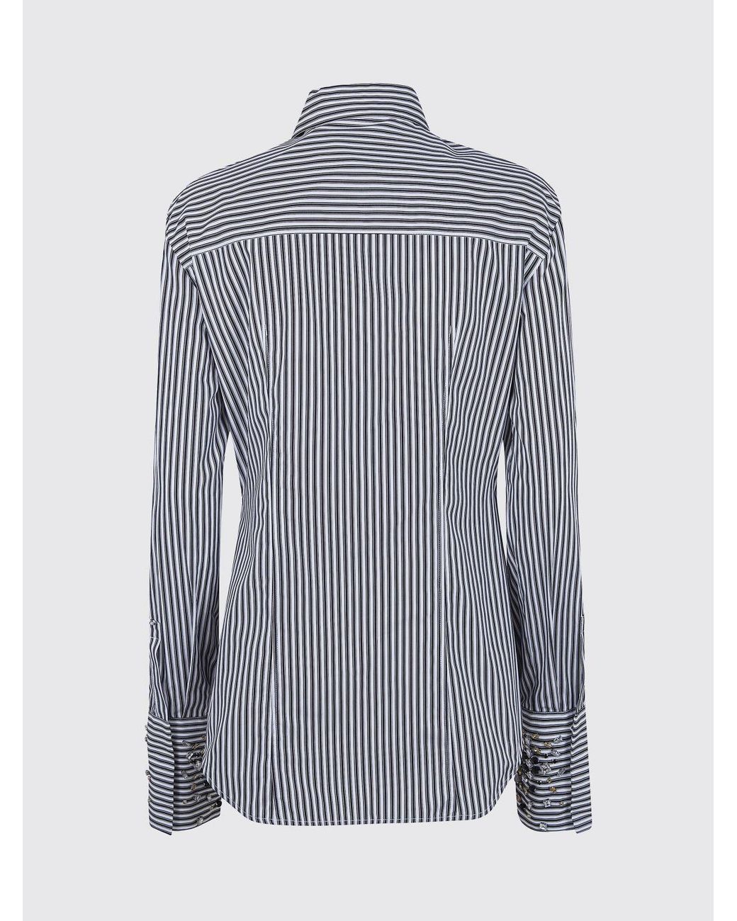 Sportmax Gray Striped Cotton Shirt With Embroidery