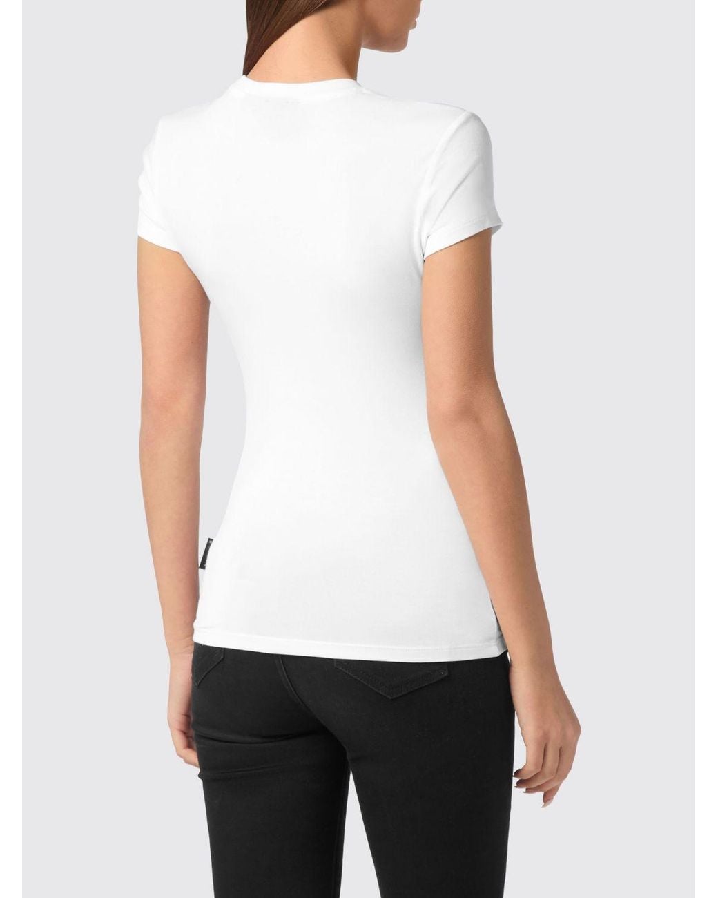 Philipp Plein White Slim Fit Stretch Cotton T-Shirt With Logo And Crew Neck
