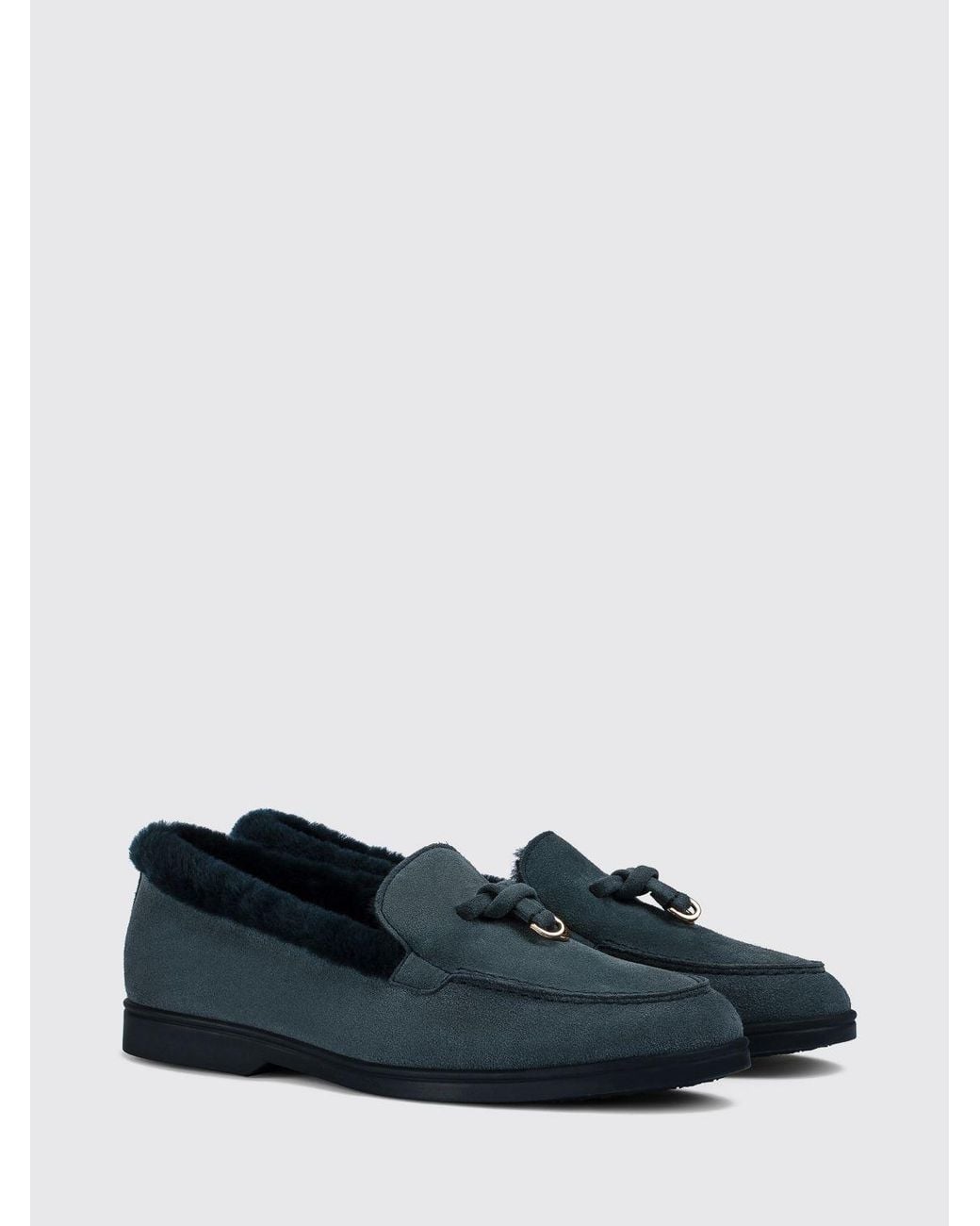 Doucal's Blue Suede Loafers With Shearling Lining