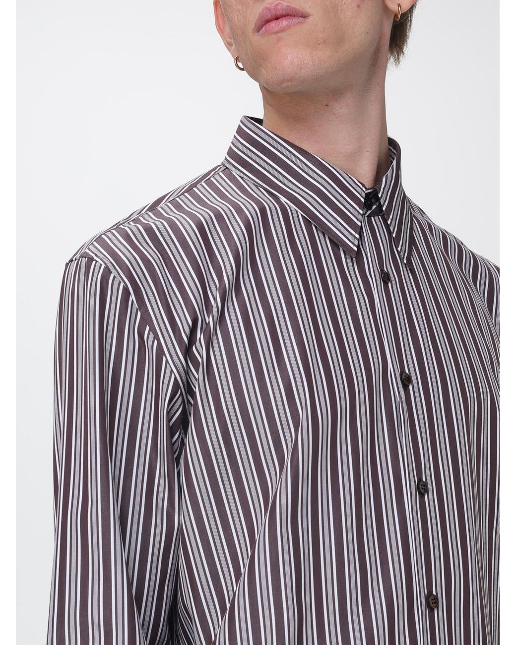 Saint Laurent Gray Striped Cotton Shirt With Pointed Collar for men