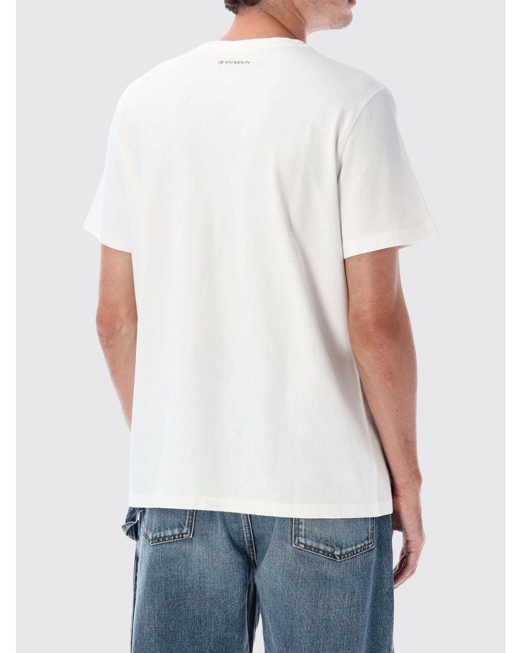 J.W. Anderson White Logo Print Crew Neck Cotton T-Shirt for men