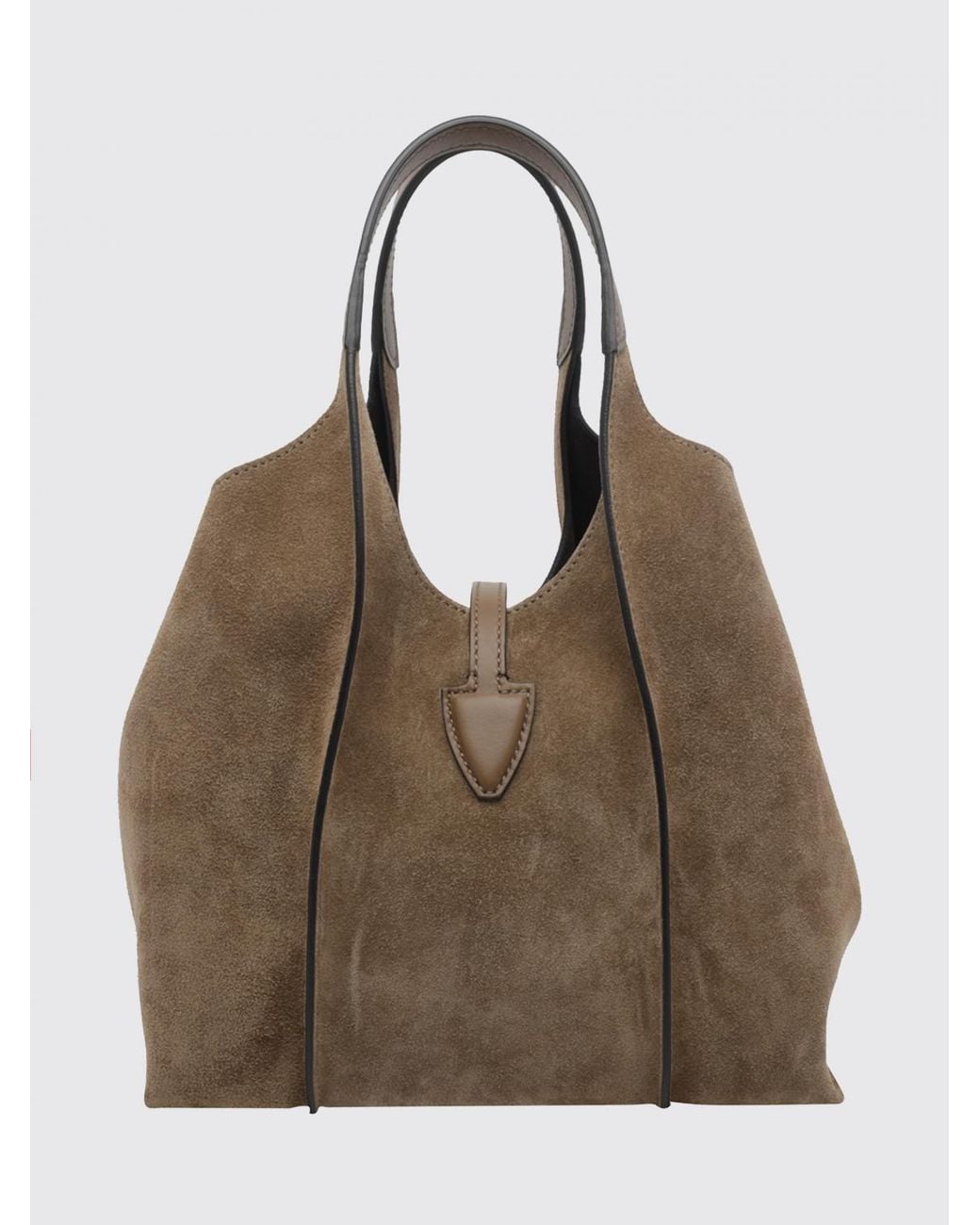 Tod's Brown T Timeless Suede Shoulder Bag With Metallic Logo