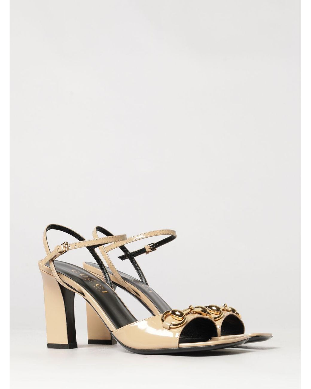 Gucci Natural Signora Brushed Leather Sandals With Horsebit Detail And High Heel