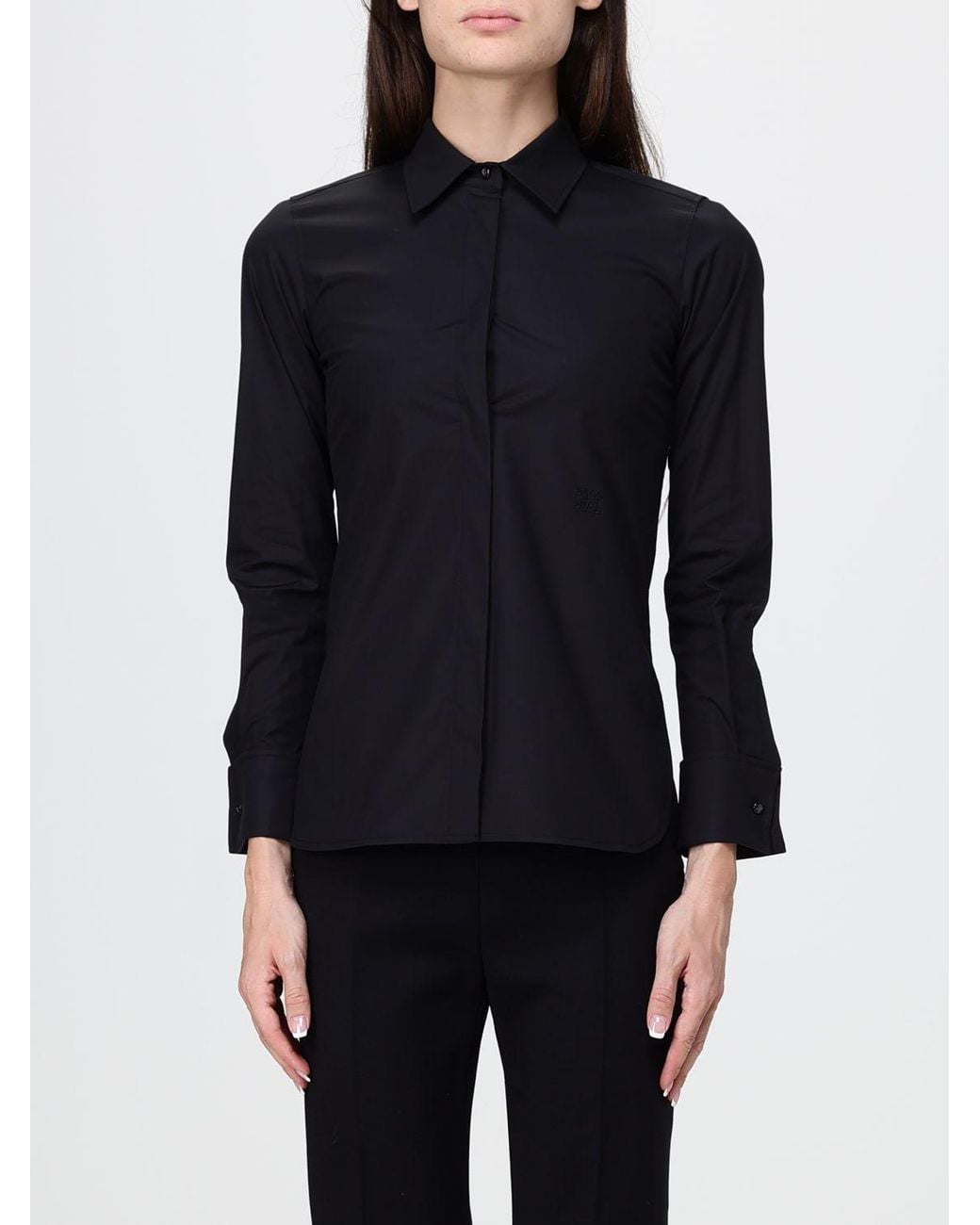 Max Mara Blue Slim Fit Stretch Cotton Shirt With Concealed Placket