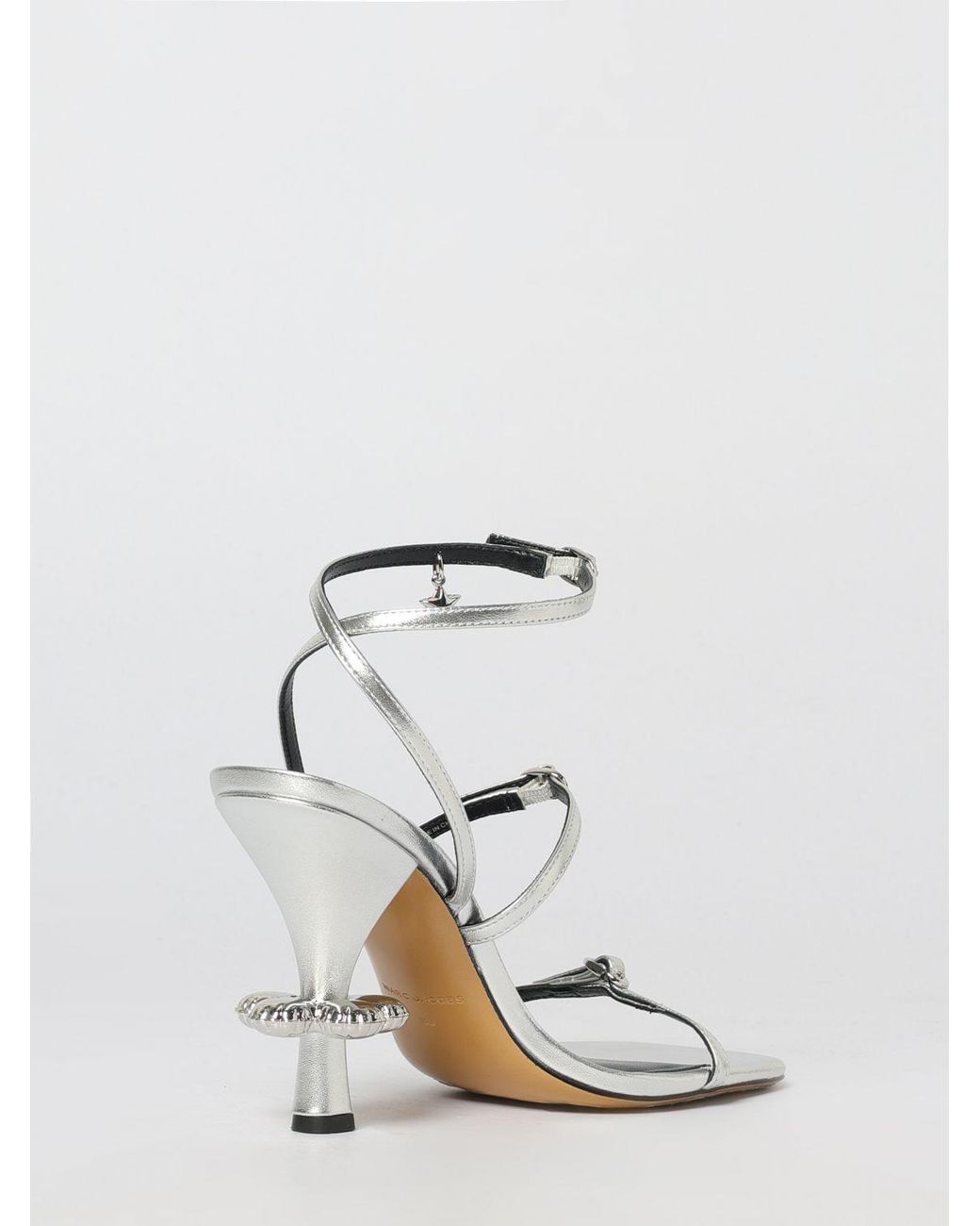 Marc Jacobs White The Metallic Daisy Laminated Leather Sandals