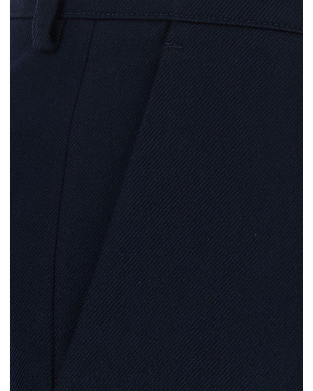 PT Torino Blue Wide-Leg Cotton Trousers With Concealed Closure