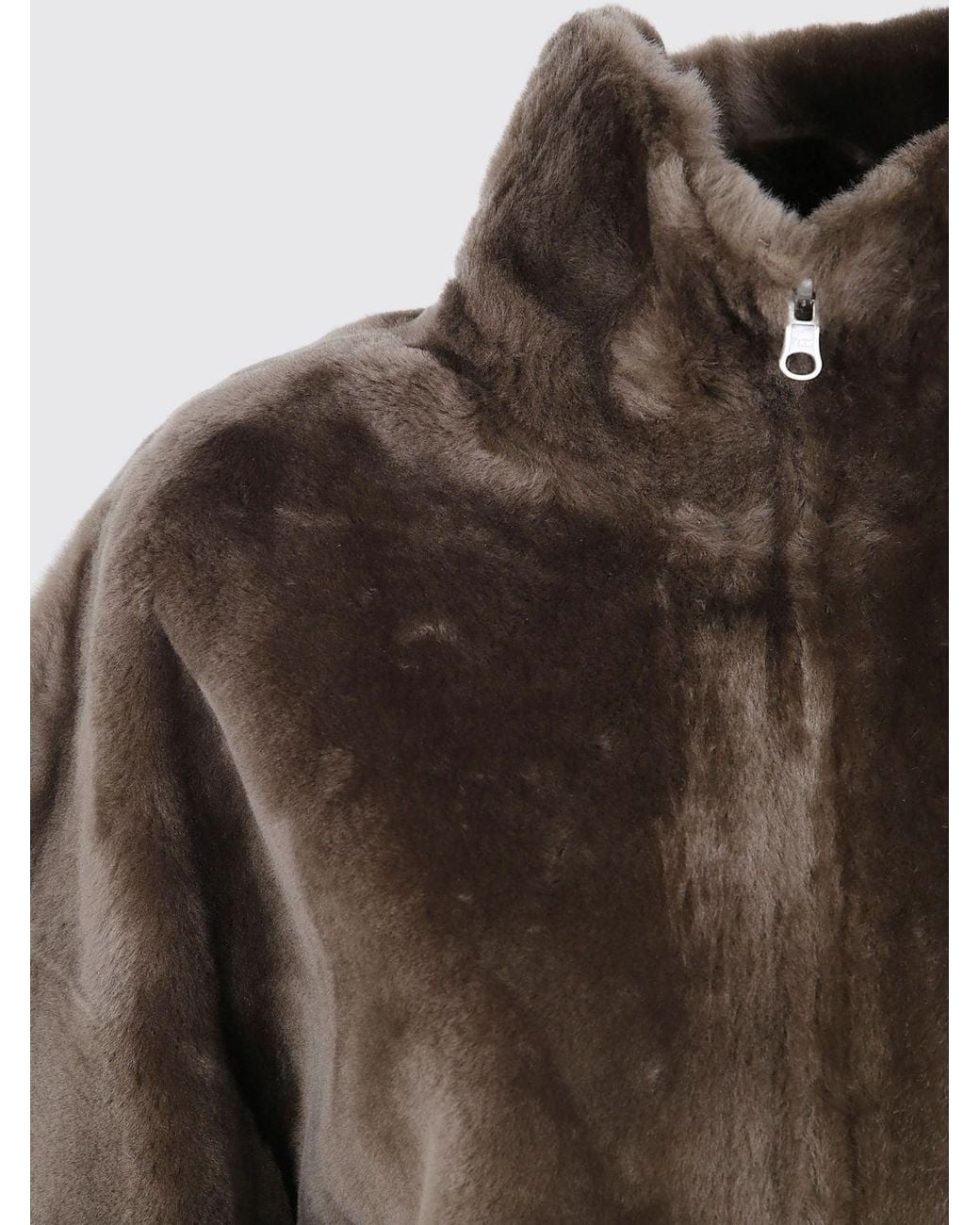 Arma Brown Short Shearling Jacket With High Neck And Zip Closure