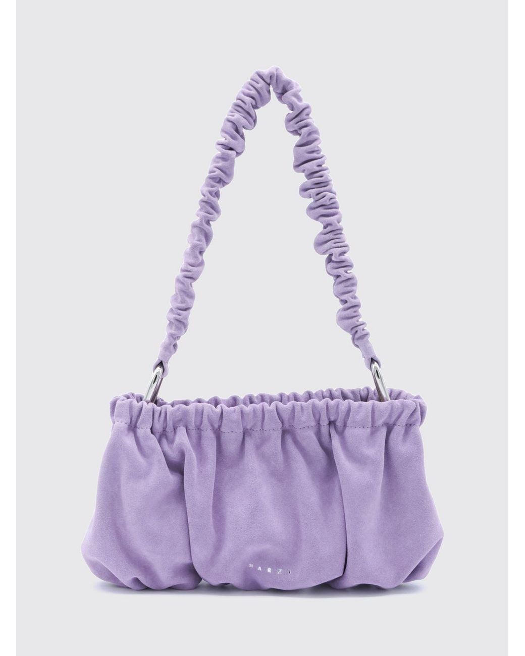 Marni Purple Ruched Synthetic Suede Shoulder Bag